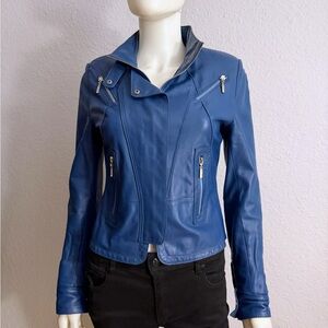 Women‎ Real Leather Jacket Zipped Asymmetric Front Lined Stand-Up Collar